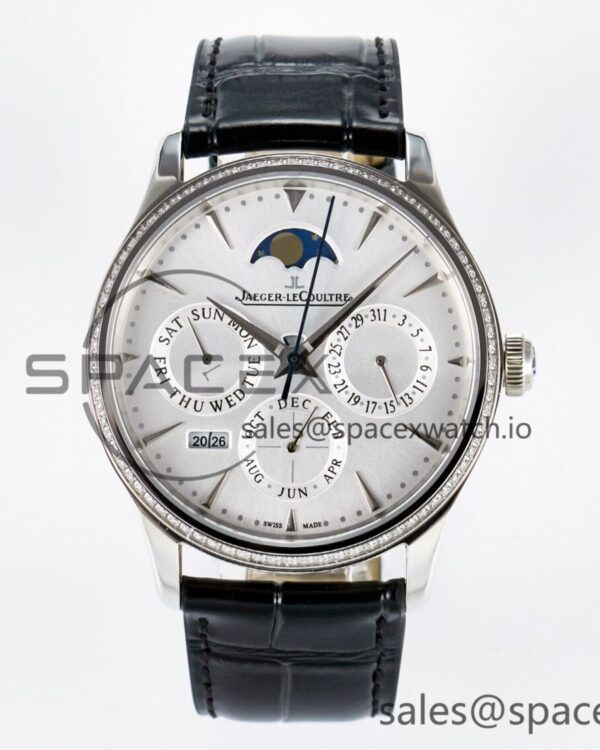 Master Ultra Thin Perpetual Calendar SS V9F reference-accurate White Dial Diamonds Bezel on Black Leather Strap A868 V2 — custom-built watch