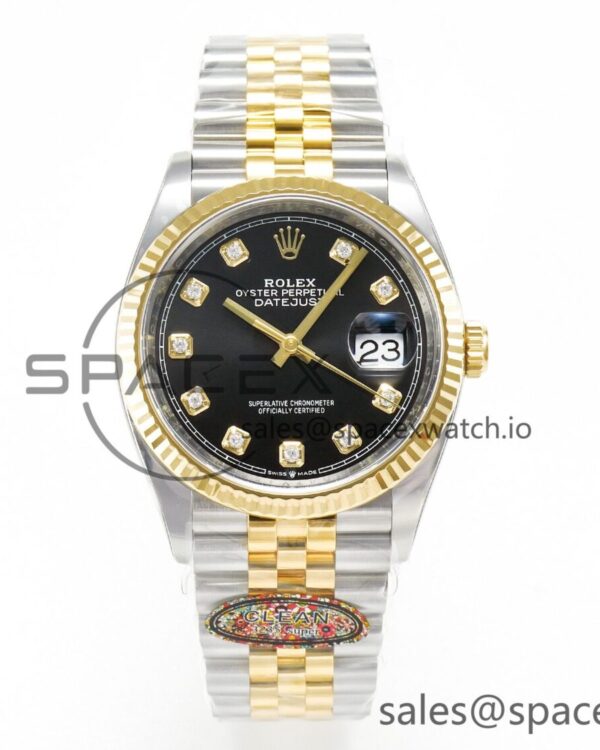 DateJust 36 126233 Clean reference-accurate 904L Steel Black Diamonds Dial on SS/YG Jubilee Bracelet VR3235 — custom-built watch