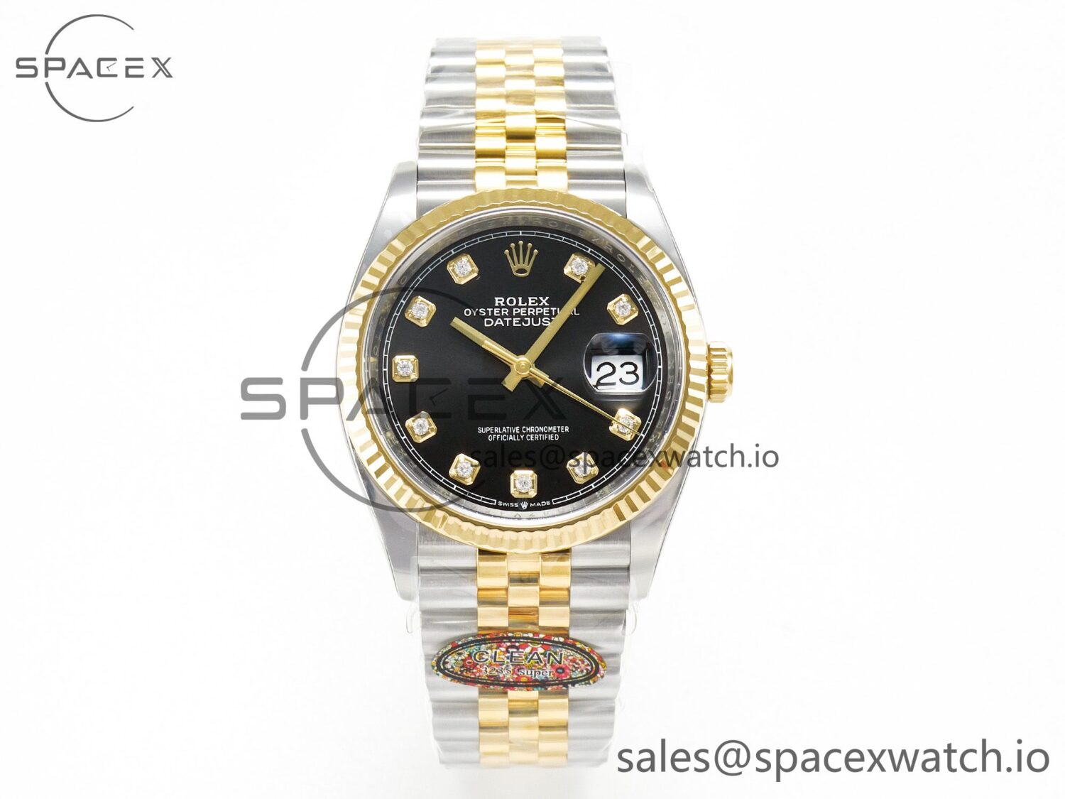 DateJust 36 126233 Clean reference-accurate 904L Steel Black Diamonds Dial on SS/YG Jubilee Bracelet VR3235 — custom-built watch