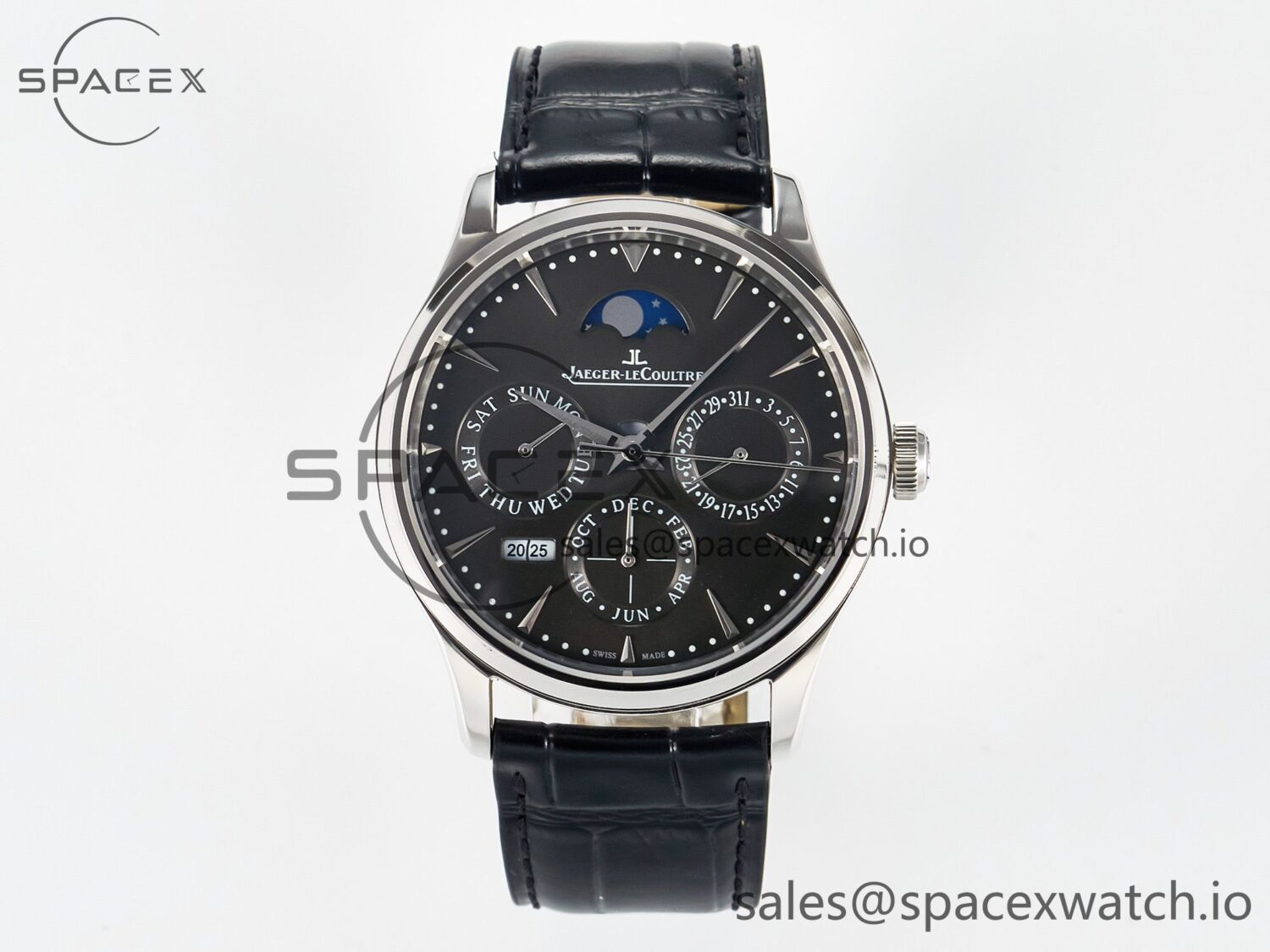 Master Ultra Thin Perpetual Calendar SS V9F reference-accurate Gray Dial on Black Leather Strap A868 V2 — custom-built watch
