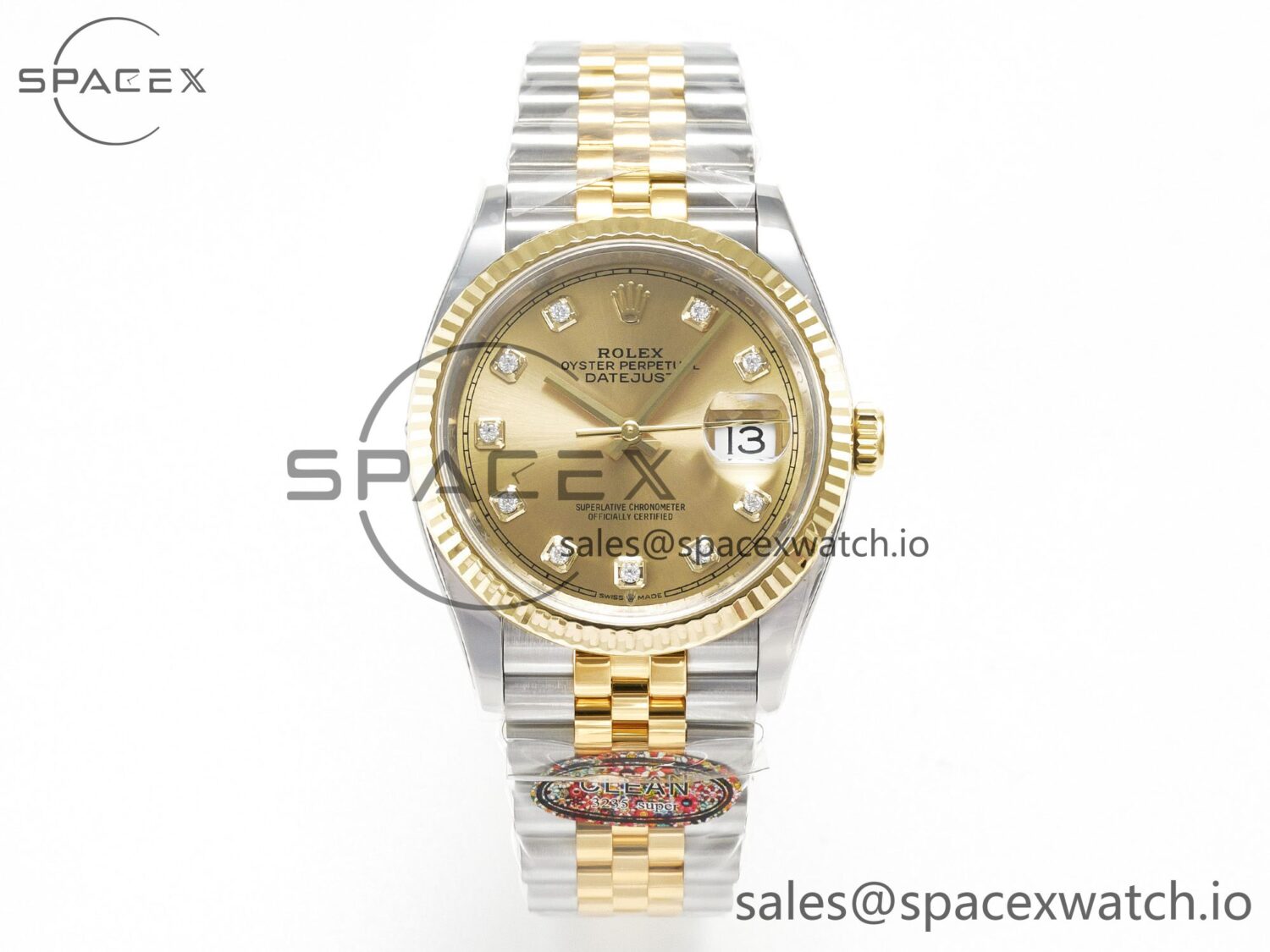DateJust 36 126233 Clean reference-accurate 904L Steel YG Diamonds Dial on SS/YG Jubilee Bracelet VR3235 — custom-built watch