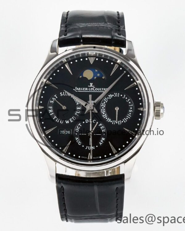 Master Ultra Thin Perpetual Calendar SS V9F reference-accurate Black Dial on Black Leather Strap A868 V2 — custom-built watch