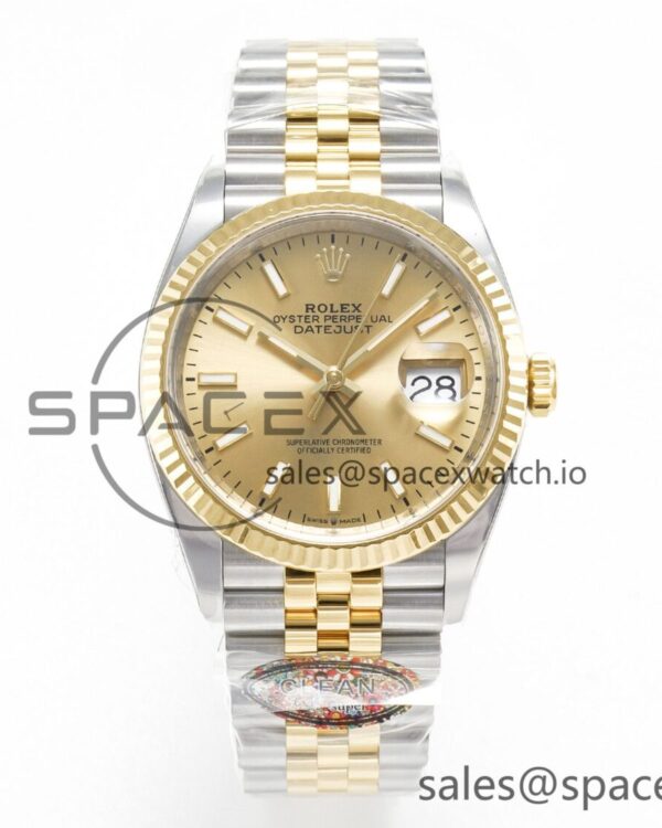 DateJust 36 126233 Clean reference-accurate 904L Steel YG Stick Dial on SS/YG Jubilee Bracelet VR3235 — custom-built watch