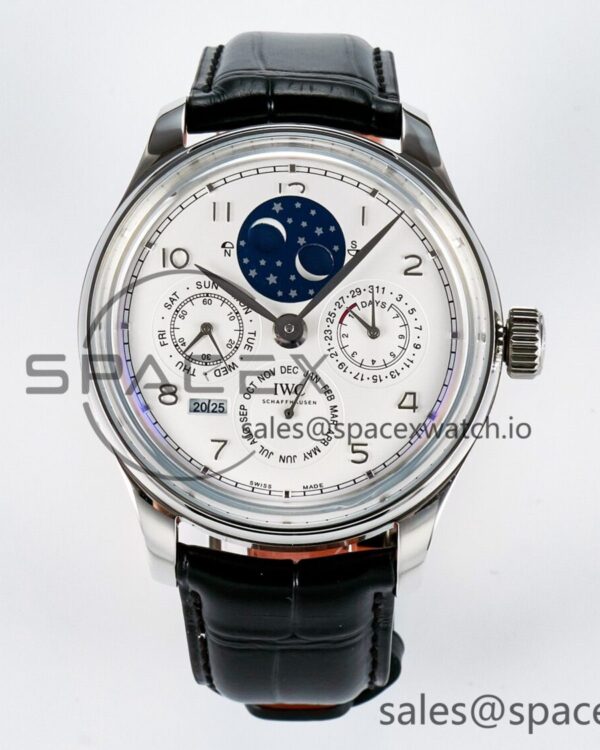 IW5034 Portugieser Perpetual Calendar SS V9F reference-accurate White Dial on Black Leather Strap A52610 — custom-built watch