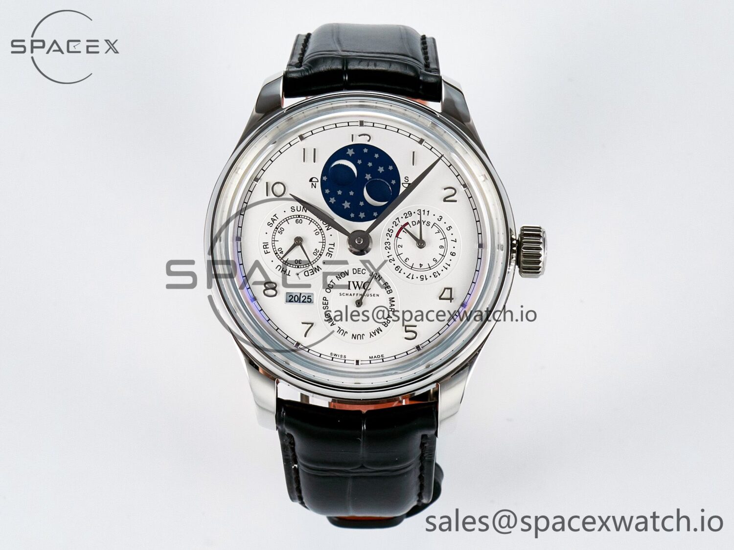 IW5034 Portugieser Perpetual Calendar SS V9F reference-accurate White Dial on Black Leather Strap A52610 — custom-built watch