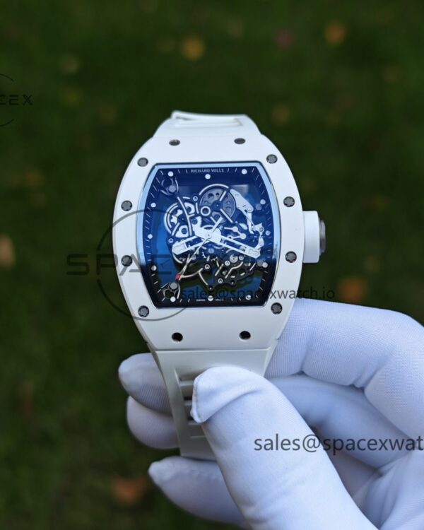 1: 1. Customized Best Version RM-055 White Ceramic, Titanium Rubber Inner Shell, Vaucher RMUL2 Super Movement, White Rubber Strap, Titanium Buckle — custom-built watch