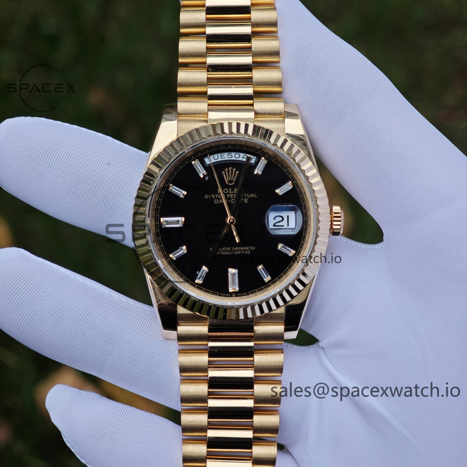 40mm Rolex Day Date m 228238 CNC Crafted Customized 18K Gold Case Strap, Customized Best Alternative Black Dial Hands and Calendar Week, Swiss ETA2836 Movement — custom-built watch
