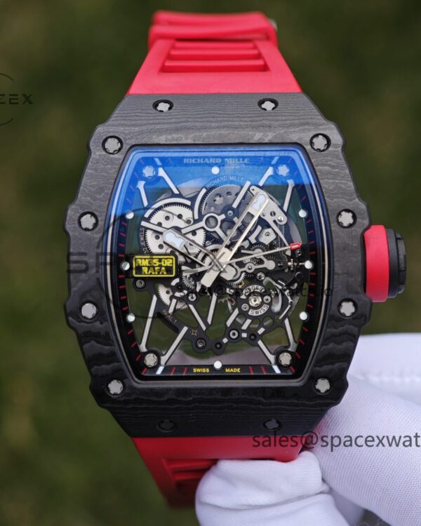 Richard Mille RM35-02 Red, Customized Vaucher Movement, Customized Imported Carbon Fiber Case, Paired with Red Imported Natural Rubber Strap, reference-accurateCustomized Titanium Buckle — custom-built watch