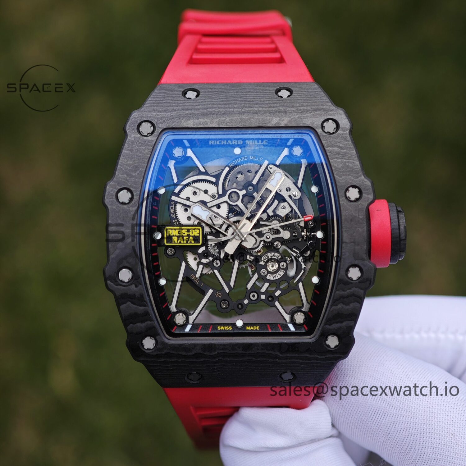 Richard Mille RM35-02 Red, Customized Vaucher Movement, Customized Imported Carbon Fiber Case, Paired with Red Imported Natural Rubber Strap, reference-accurateCustomized Titanium Buckle — custom-built watch