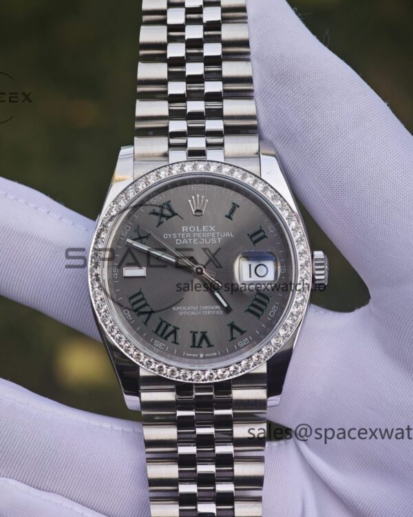Rolex DateJust 36mm 126234 green Roman 904L steel, custom diamond bezel, custom best alternative dial pointer calendar sapphire faithful, 2836 movement — custom-built watch