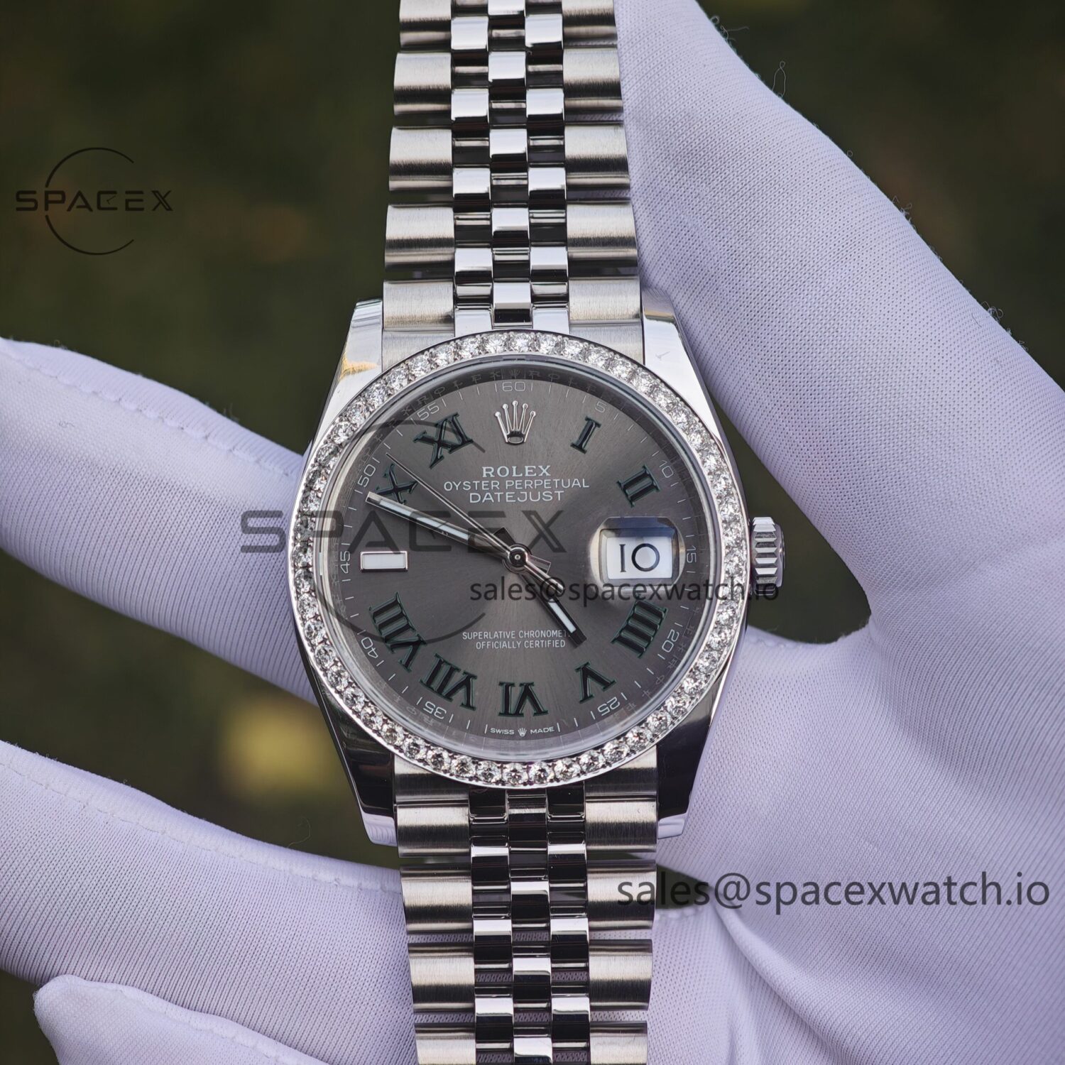 Rolex DateJust 36mm 126234 green Roman 904L steel, custom diamond bezel, custom best alternative dial pointer calendar sapphire faithful, 2836 movement — custom-built watch