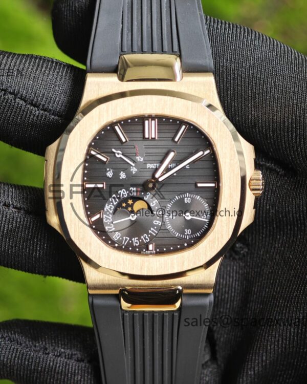 Patek Philippe Nautilus rose gold 5712R, reference-accuratecustomized CNC18K pure gold case, rubber strap, best alternative dial pointer moon phase, ball top needle shaft, customized ACE240 integrated movement — custom-built watch