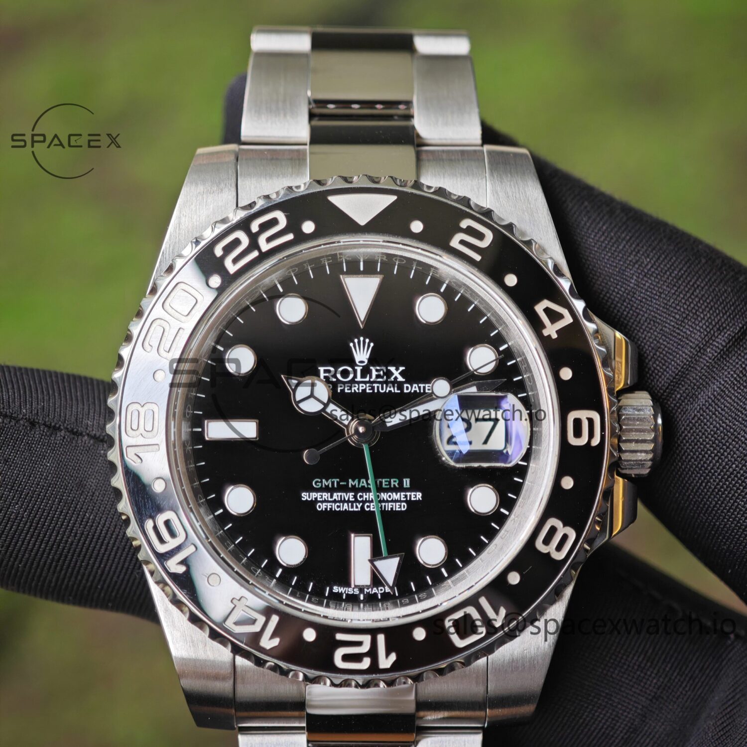 Rolex GMT Master II 116710 modified genuine black/color ceramic bezel, dial, hands, calendar, crystal, crown six genuine accessories, Dandong 3285 movement — custom-built watch