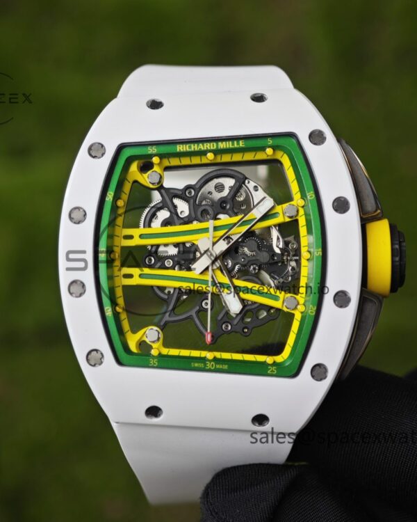 Customized Richard Mill 61-01 green track, ZF white ceramic case, customized VA best integrated movement (appearance and function identical to genuine), natural white rubber strap — custom-built watch