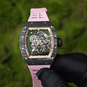 Customized Black Gold RM-055, Black Carbon Fiber Case, RMUL2 Integrated Movement, Customized Pink Natural Rubber Strap (Available in More Colors), Titanium Buckle — custom-built watch