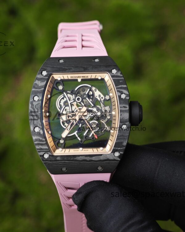 Customized Black Gold RM-055, Black Carbon Fiber Case, RMUL2 Integrated Movement, Customized Pink Natural Rubber Strap (Available in More Colors), Titanium Buckle — custom-built watch