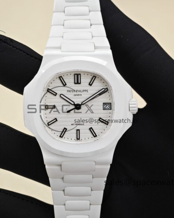 AET Patek Philippe 5711 white ceramic, original data reference-accuratecustomized high-end white ceramic case and strap, customized best alternative white dial, hands, calendar, equipped with ACE324 integrated movement. — custom-built watch