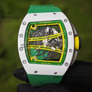 Customized Richard Mill 61-01 green track, CNCreference-accuratecustomized white ceramic case, customized VA best integrated movement (appearance and function identical to genuine), green natural rubber strap, titanium buckle — custom-built watch