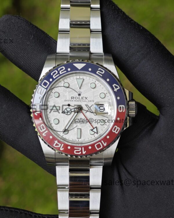 Rolex GMT Master II 126719 BLRO custom real meteorite dial, customized best alternative pointer calendar, plated with 18K white gold, Dandong 3285 integrated movement — custom-built watch