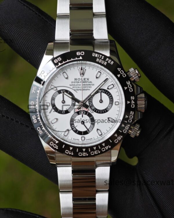 Rolex Daytona 116500 Panda, custom imported dial, hands, and ceramic bezel. The case and strap have undergone secondary polishing and chamfering, and are equipped with the highly stable Dandong 4130 integrated movement — custom-built watch