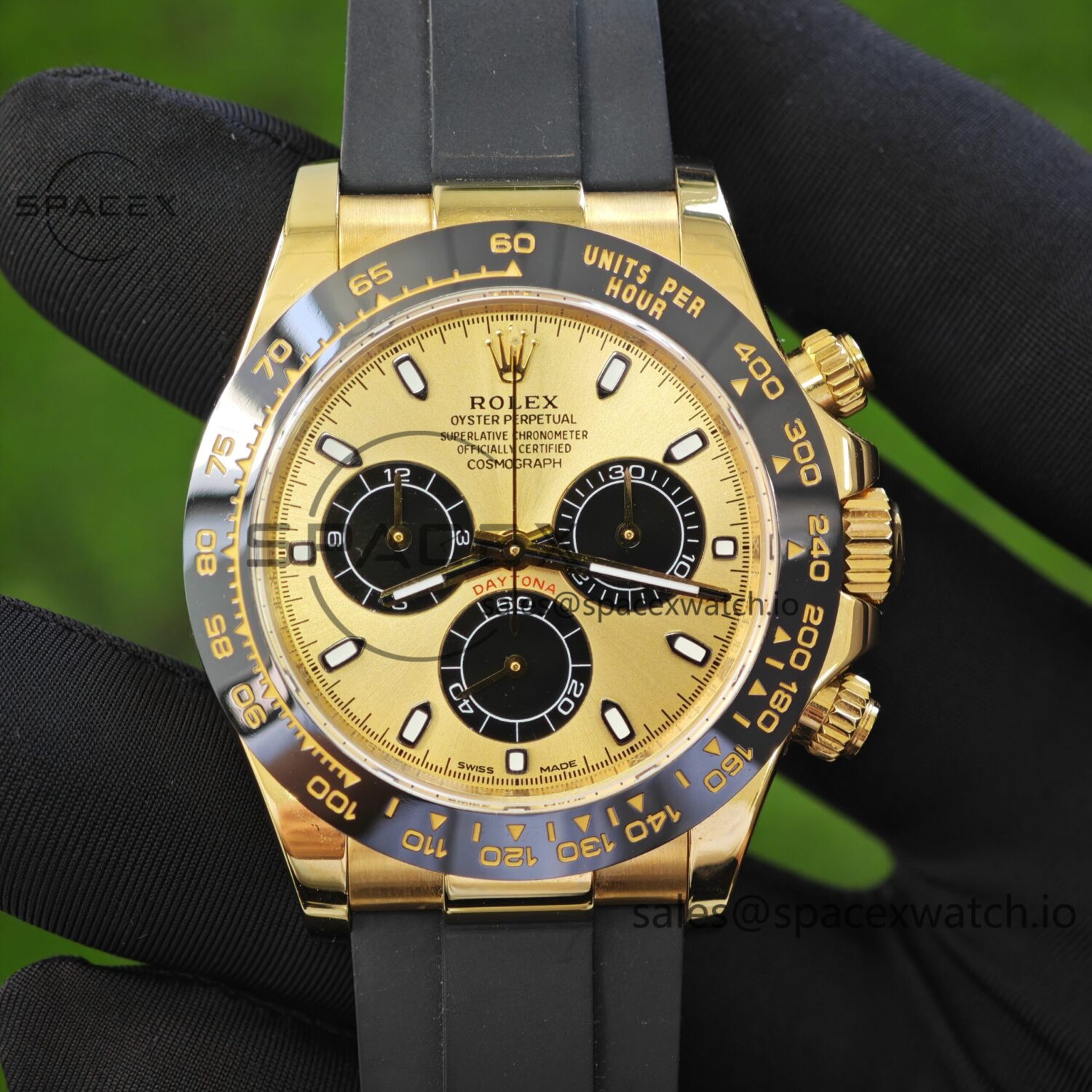 Rolex Daytona 116518 Yuwen Le custom reference-accurategold dial, best alternative pointer, 18K original color gold-plated case buckle, Oysterflex strap, Dandong 4130 movement — custom-built watch