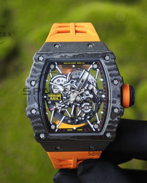 Richard Mille RM35-02 Orange, Customized Parmigiani Movement, Customized Imported Carbon Fiber Case, Paired with Orange Imported Natural Rubber Strap, reference-accurateCustomized Titanium Buckle — custom-built watch