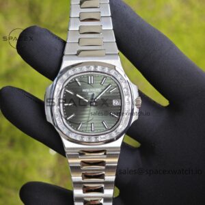 (Regular customization) Patek Philippe 5711 green dial, diamond bezel, customized best alternative dial pointer calendar, German CNC technology reference-accuratecustomized 316L stainless steel case and strap, hand inlaid diamond bezel, Dandong 324 integrated movement — custom-built watch