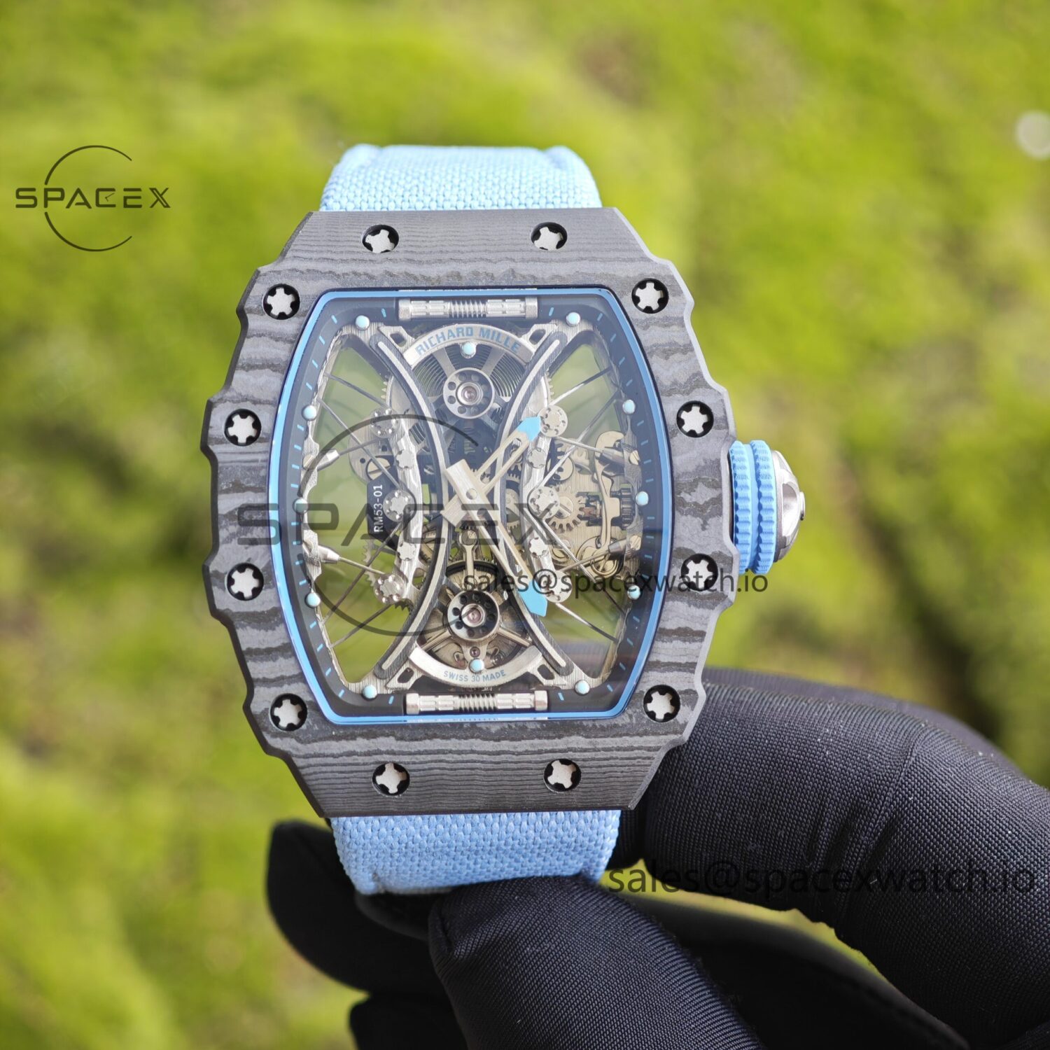 Richard Mille RM53-01 Polo Tourbillon, Integrated Movement, reference-accurateCustomized Imported Carbon Fiber Case, Paired with Blue Canvas Strap, Velcro Buckle — custom-built watch
