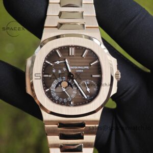 [Complete Watch Band] Patek Philippe Nautilus Rose Gold Model 5712R, reference-accurateCustomized CNC 18K Pure Gold Watch Case, 18K Pure Gold Full-Length Watch Chain. The Dial Features a Moon Phase Indicator and a Ball-Topped Needle Shaft, Making It the Best Alternative to the Customized ACE240 Integrated Movement — custom-built watch