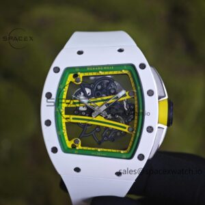 Customized Richard Mill 61-01 green track, CNCreference-accuratecustomized white ceramic case, genuine Parmigiani movement (appearance and function identical to the genuine), white natural rubber strap, titanium buckle — custom-built watch