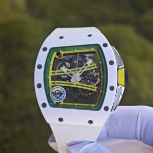 Richard Mill 61-01 Green Track, APS Factory Edition, Dandong Integrated Movement. Natural white rubber strap, titanium buckle — custom-built watch