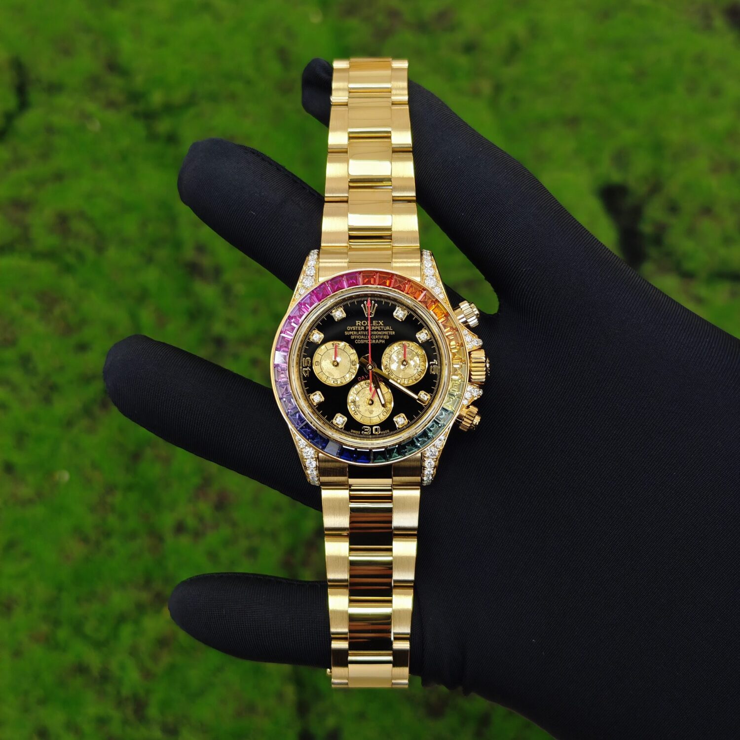 Rolex Daytona Series 116598RBOW Gold Rainbow Di Customized True Color Gemstone Rainbow Ring, 18K Original Color Gold Package, Customized Best Diamond Dial, Hands, Dandong 4130 Movement. — custom-built watch