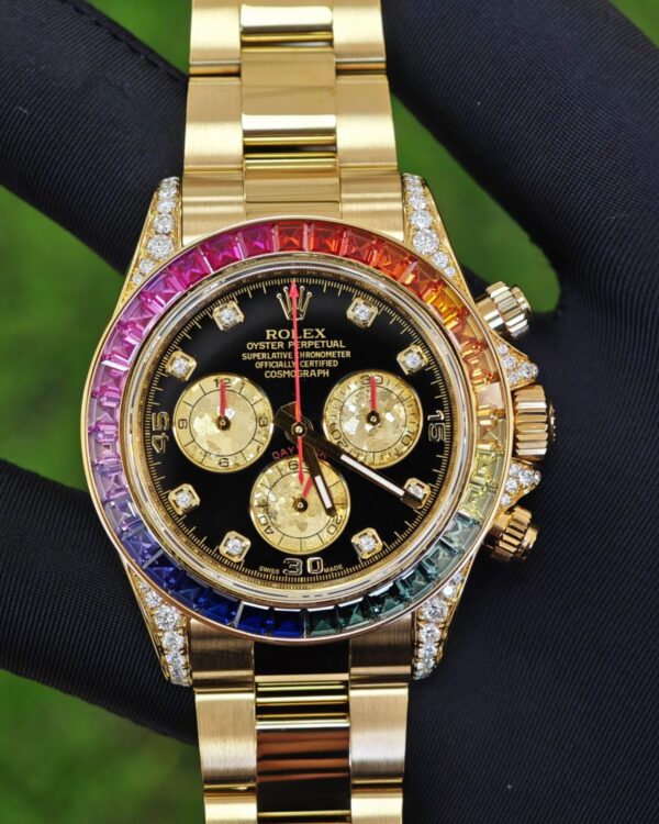Rolex Daytona Series 116598RBOW Gold Rainbow Di Customized True Color Gemstone Rainbow Ring, 18K Original Color Gold Package, Customized Best Diamond Dial, Hands, Dandong 4130 Movement. — custom-built watch