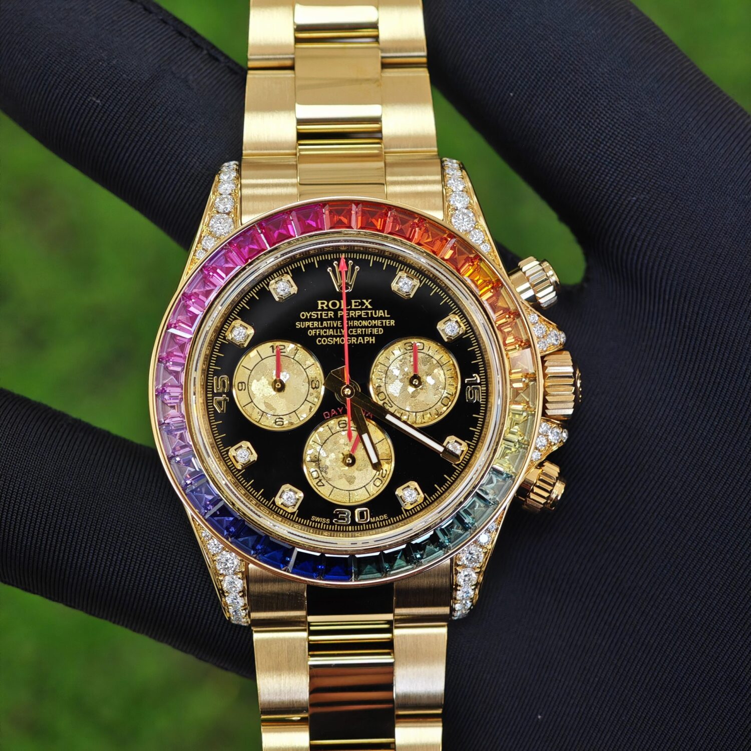 Rolex Daytona Series 116598RBOW Gold Rainbow Di Customized True Color Gemstone Rainbow Ring, 18K Original Color Gold Package, Customized Best Diamond Dial, Hands, Dandong 4130 Movement. — custom-built watch