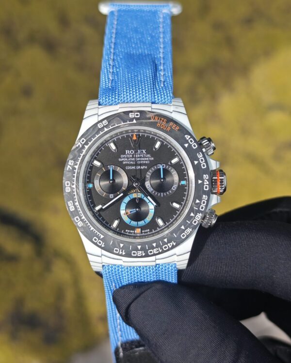 DIW Rolex Carbon Fiber Daytona, Customized Imported Carbon Fiber Case, Customized Best Alternative Dial and Pointer, Customized Blue Velcro Strap, Dandong 4130 Movement — custom-built watch