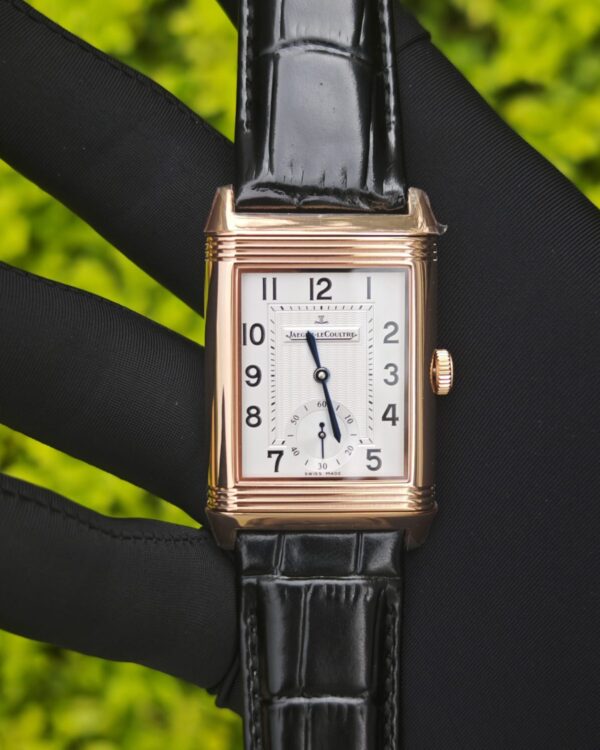 MG Factory Jaeger LeCoultre Large Double sided Flip Dual Time Zone Watch with Black Leather Strap — custom-built watch