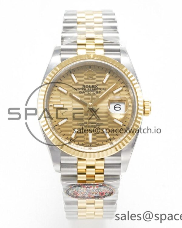 DateJust 36 126233 Clean reference-accurate 904L Steel YG Textured Stick Dial on SS/YG Jubilee Bracelet VR3235 — custom-built watch