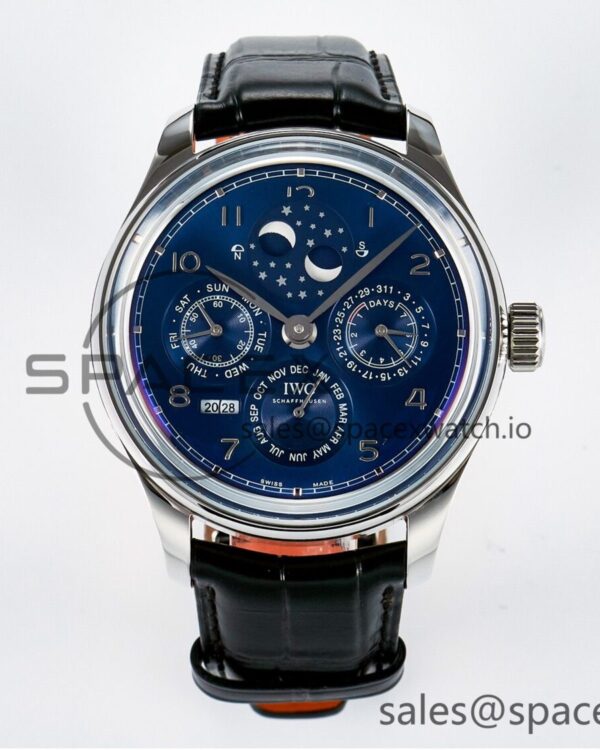 IW5034 Portugieser Perpetual Calendar SS V9F reference-accurate Blue Dial on Black Leather Strap A52610 — custom-built watch