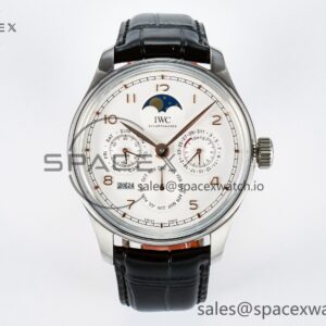 IW5033 Portugieser Perpetual Calendar SS V9F reference-accurate White Dial on Black Leather Strap A52610 — custom-built watch