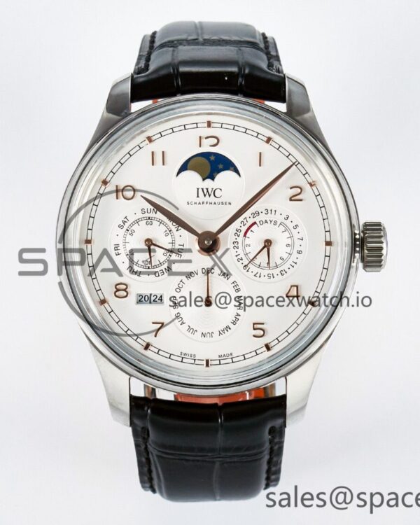 IW5033 Portugieser Perpetual Calendar SS V9F reference-accurate White Dial on Black Leather Strap A52610 — custom-built watch