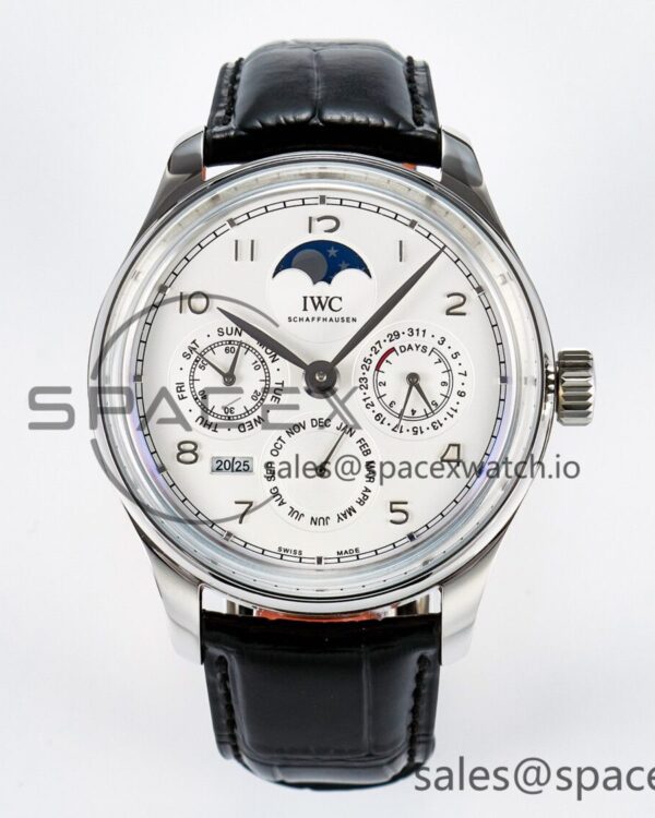 IW5033 Portugieser Perpetual Calendar SS V9F reference-accurate White Dial on Black Leather Strap A52610 — custom-built watch