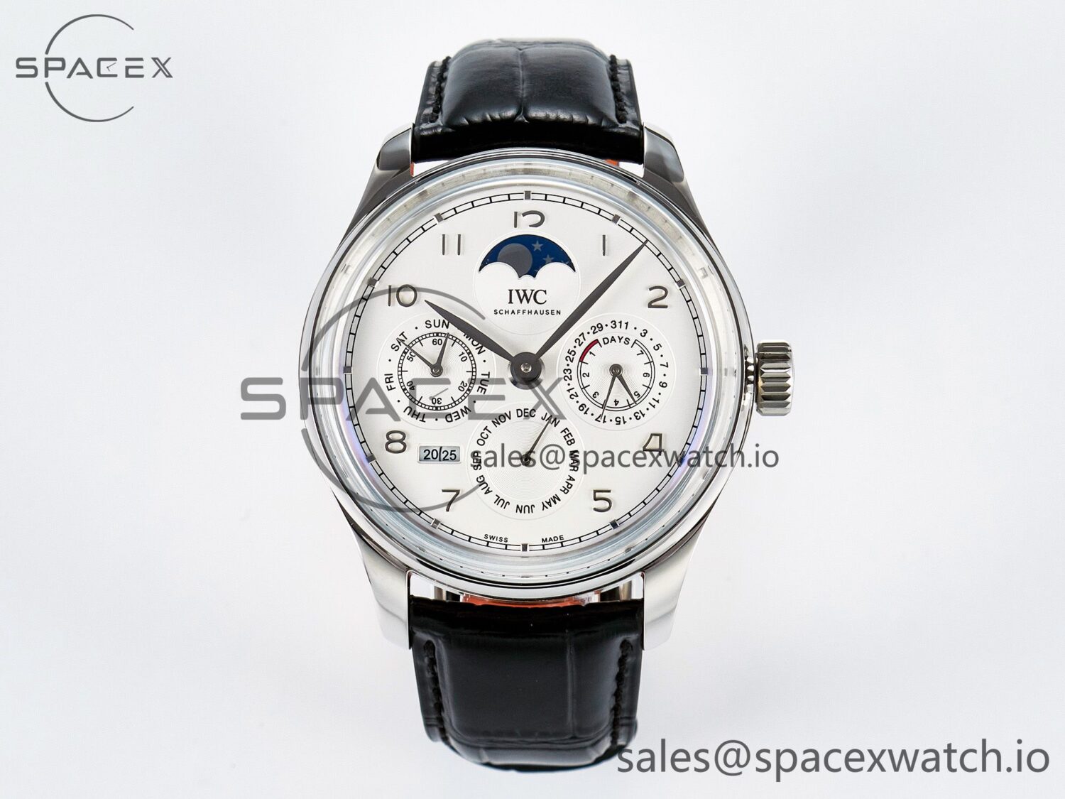 IW5033 Portugieser Perpetual Calendar SS V9F reference-accurate White Dial on Black Leather Strap A52610 — custom-built watch