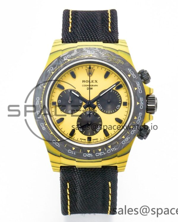 Daytona DIW Yellow Carbon N6F reference-accurate Yellow/Black Dial on Black Nylon Strap SA4130 V2 — custom-built watch