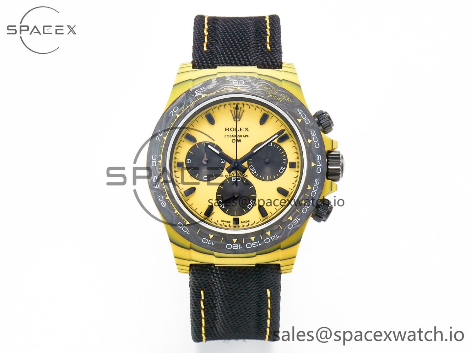 Daytona DIW Yellow Carbon N6F reference-accurate Yellow/Black Dial on Black Nylon Strap SA4130 V2 — custom-built watch
