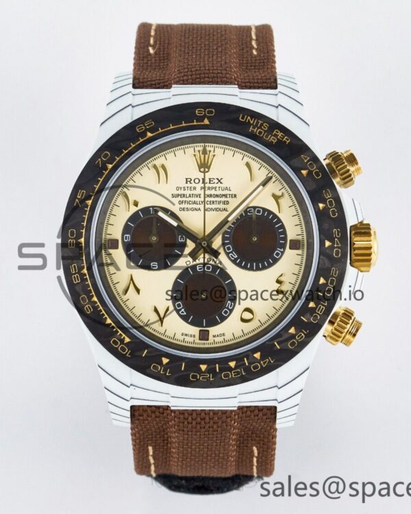 Daytona DIW “DESERT EAGLE” White Carbon DIWF reference-accurate Cream/Brown Dial on Brown Nylon Strap SH4130 — custom-built watch