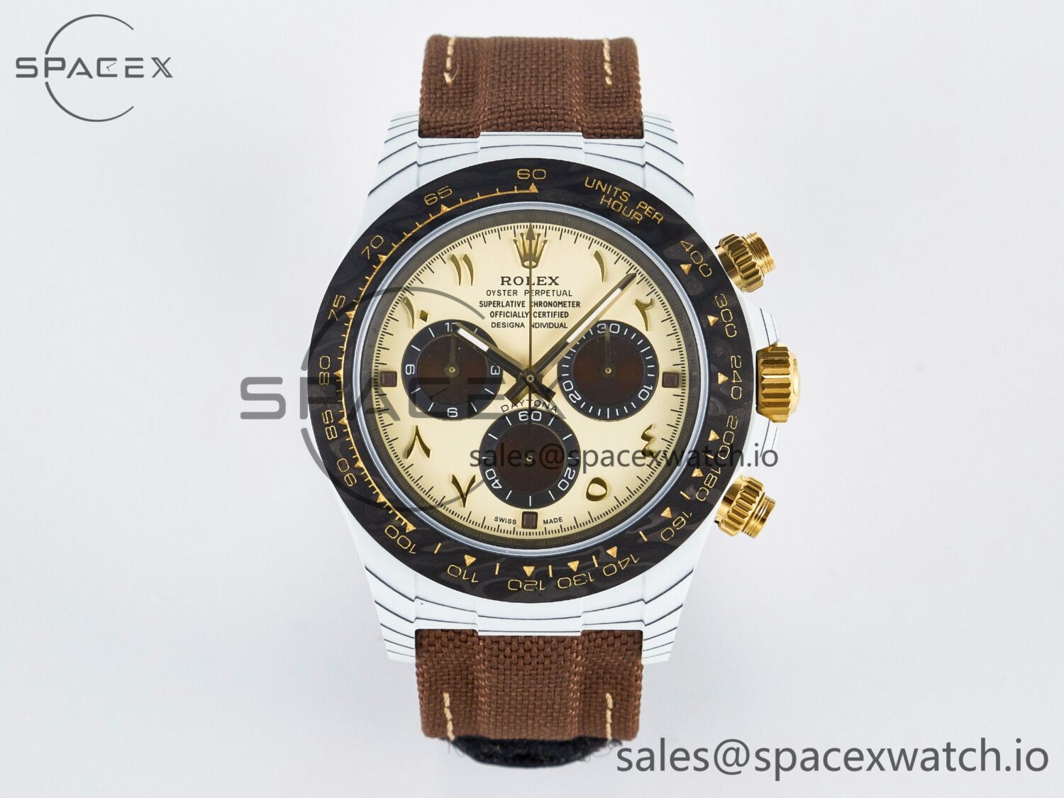 Daytona DIW “DESERT EAGLE” White Carbon DIWF reference-accurate Cream/Brown Dial on Brown Nylon Strap SH4130 — custom-built watch