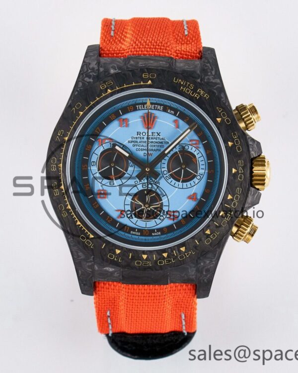 Daytona DIW “AVIA AZURE BLUE” Carbon DIWF reference-accurate Blue Dial on Orange Nylon Strap SH4130 — custom-built watch