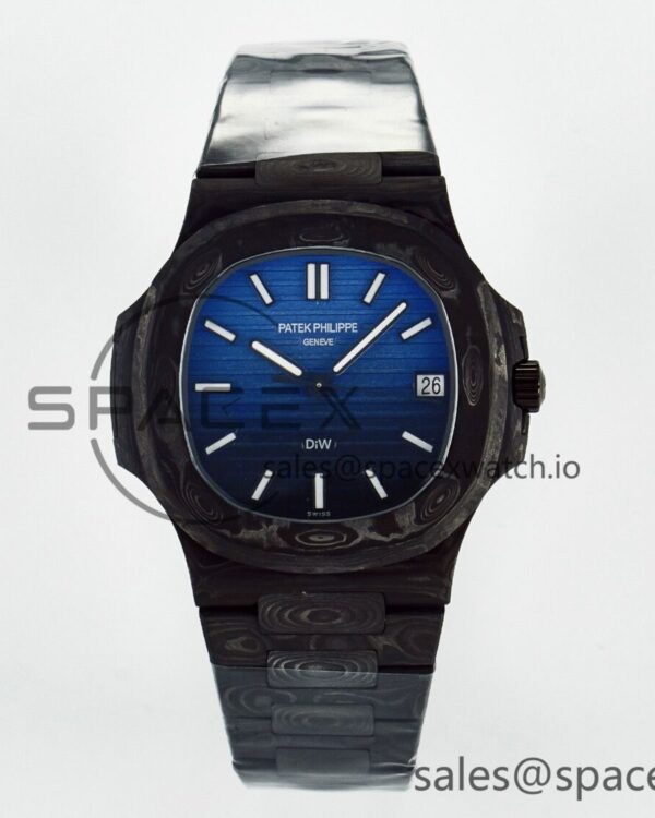 NAUTILUS 5711 DIW CARBON DIWF reference-accurate BLACK/BLUE TEXTURED DIAL ON CARBON BRACELET 324CS — custom-built watch