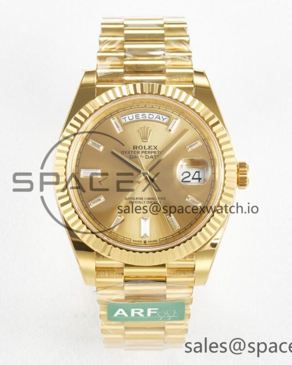 Day Date 40 228238 ARF 904L Steel YG Crystal Diamonds Bezel on President Bracelet VR3255 — custom-built watch