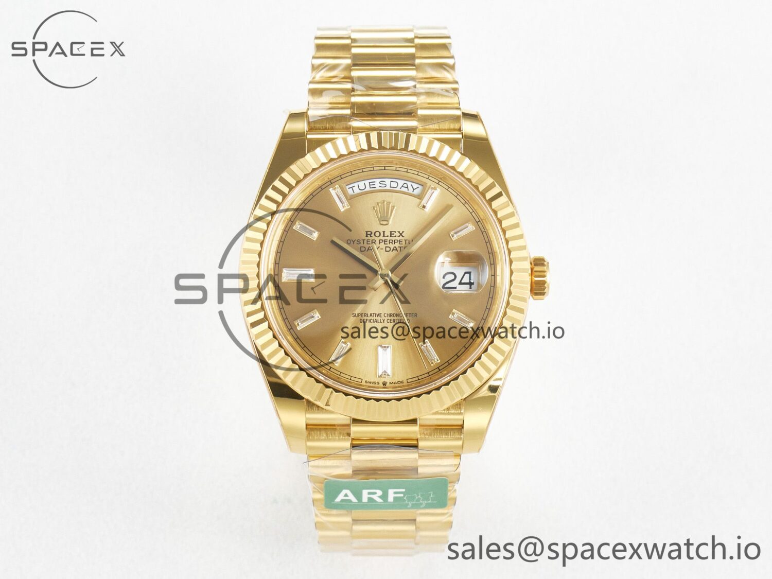 Day Date 40 228238 ARF 904L Steel YG Crystal Diamonds Bezel on President Bracelet VR3255 — custom-built watch